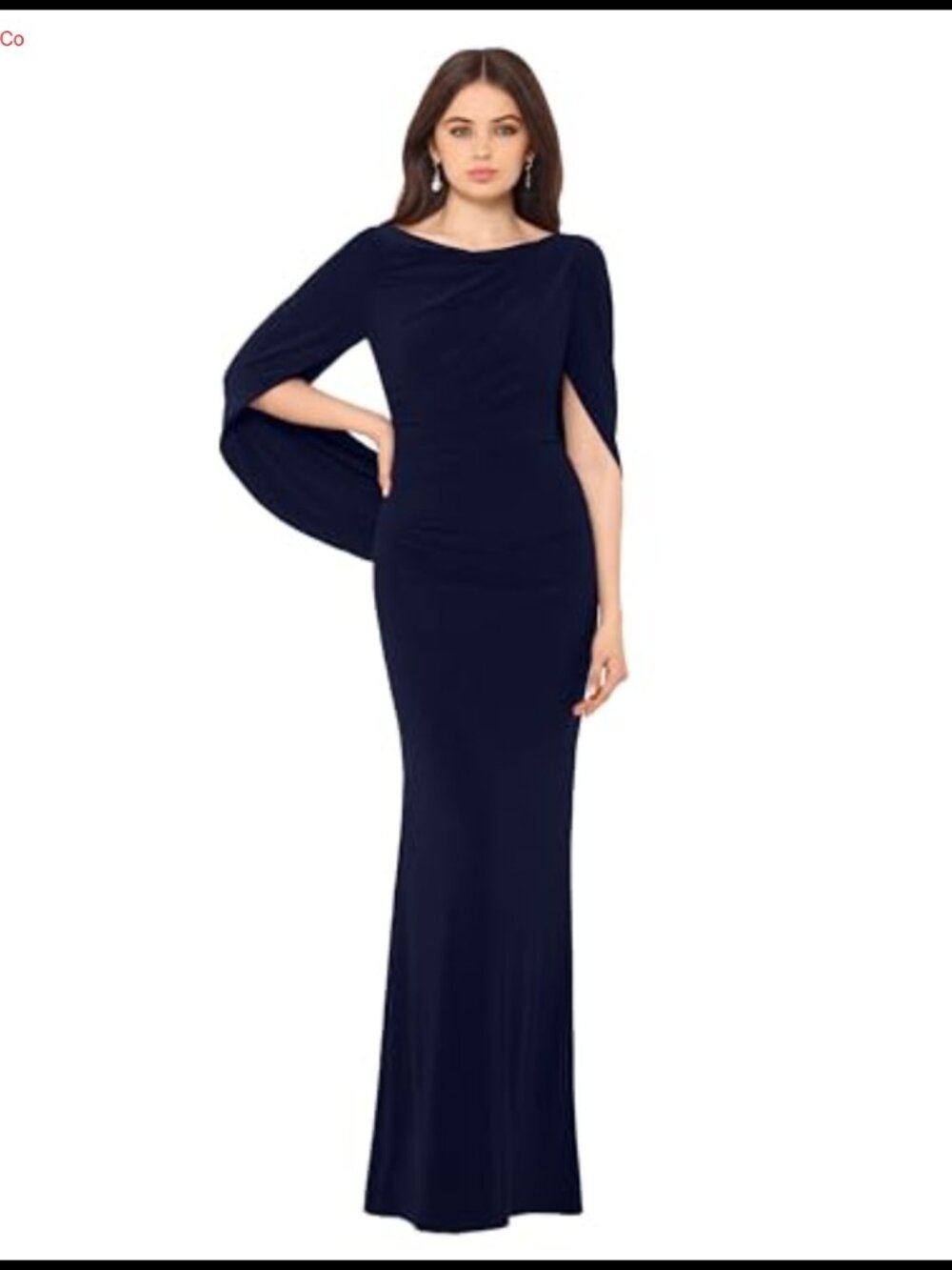 Boat Neck Cape Sleeve Evening Gown Jersey Knit Floor Length Formal Dress